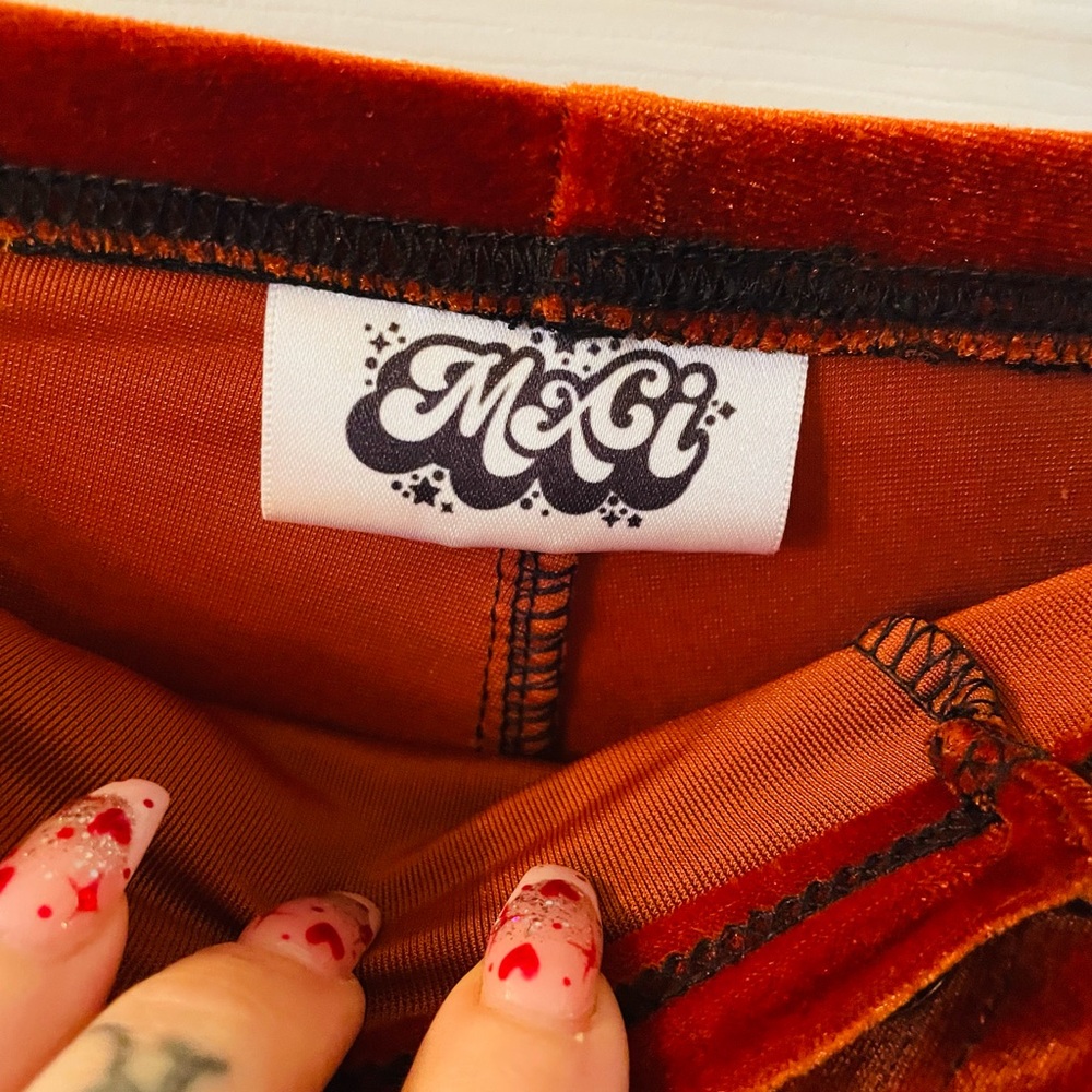 Velvet Lace-Up Mini Skirt in Vibrant Orange - Picture 3 of 3